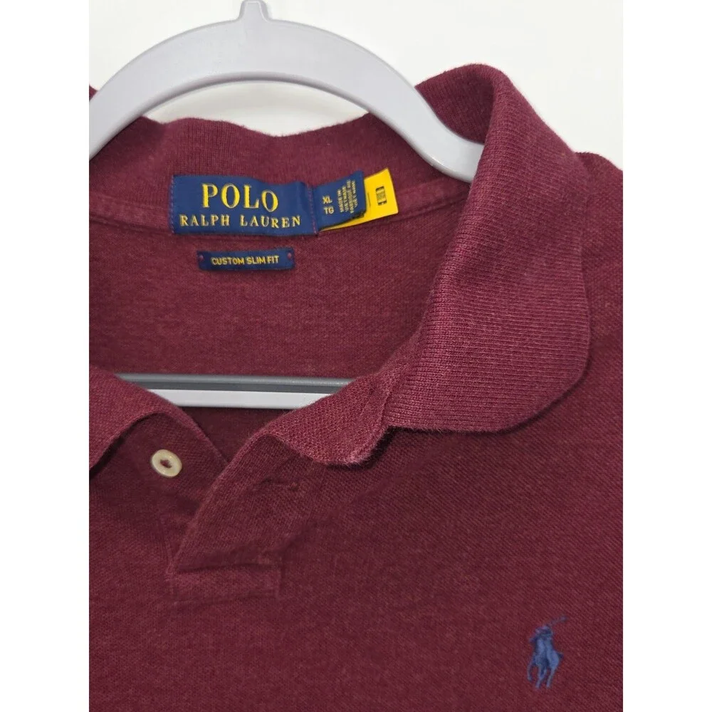 Polo Ralph Lauren Mens XL Custom Slim Fit Polo Shirt Burgundy Wine Cotton Pony